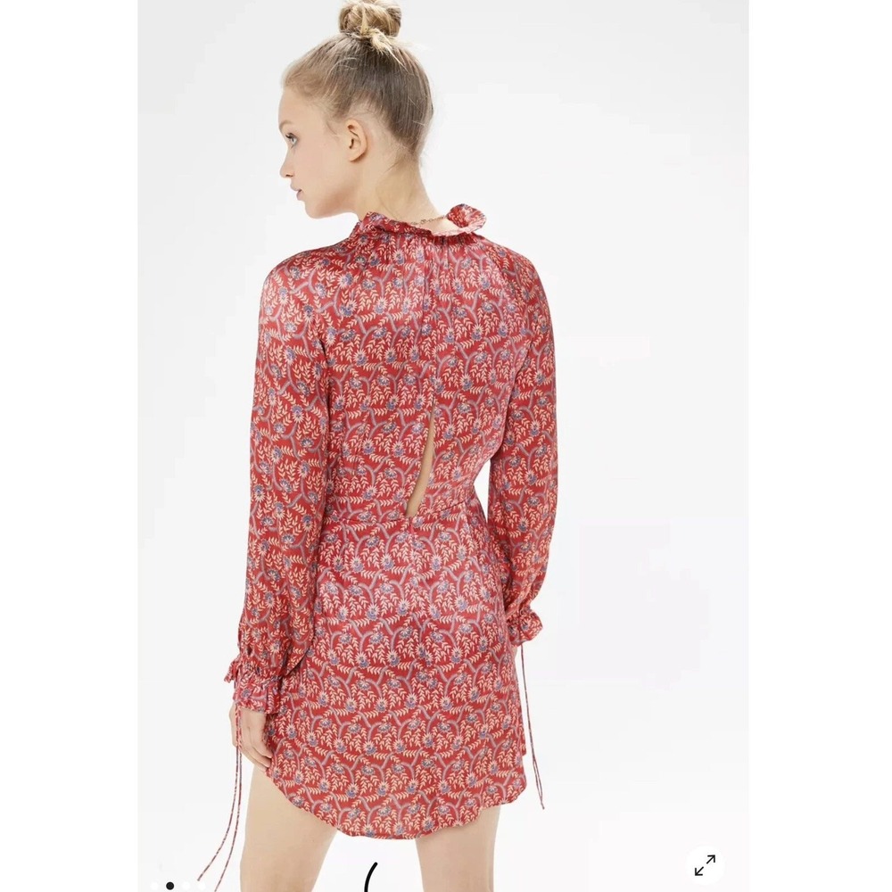THIRD FORM Red Ruffle Tassels Batik Mini Dress Plunge Boho Chic Size 6 Australia